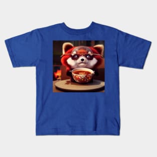 Kawaii Red Panda Eating Ramen Kids T-Shirt